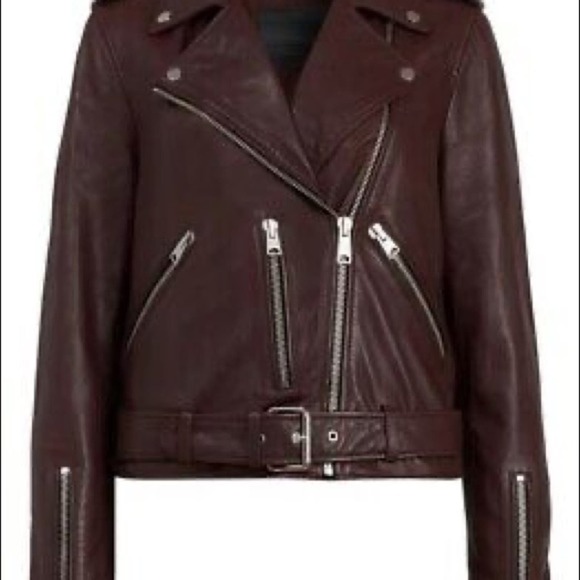 NWT All Saints Balfern Biker Leather Jacket Deep Red Size US 0 - Picture 7 of 12